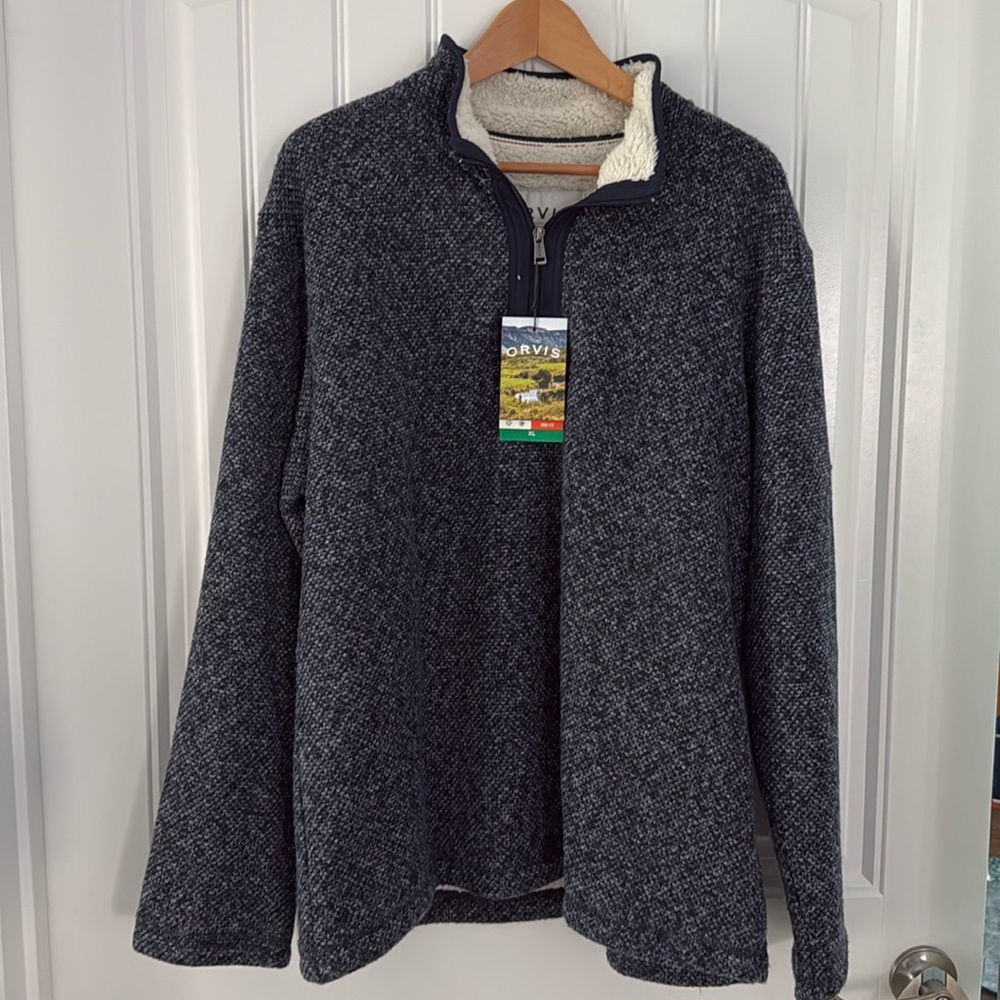Men’s Orvis fleece-lined sweater heathered blue XL